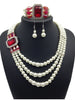 fashion Diamond Gemstone Pearl Necklace Earrings Set multi bride chain bracelet three piece Necklace