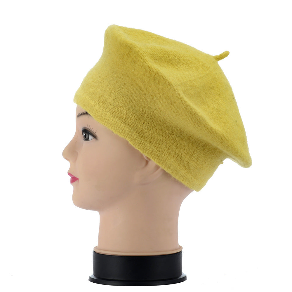 Beret women's autumn and winter warm solid color buds  hat tide
