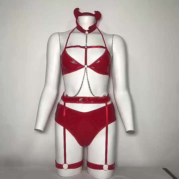 Ladies Little Devil Chain Three-Point Underwear Set