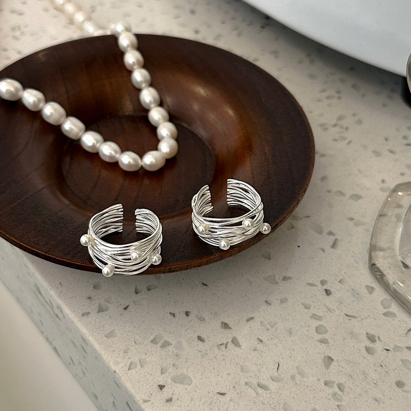 Mori Style In S925 Sterling Silver Multi-layer Winding Pearl Ring
