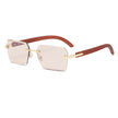 Vintage Wood Grain Temples Cut-Edge Crystal Statement Square Sunglasses