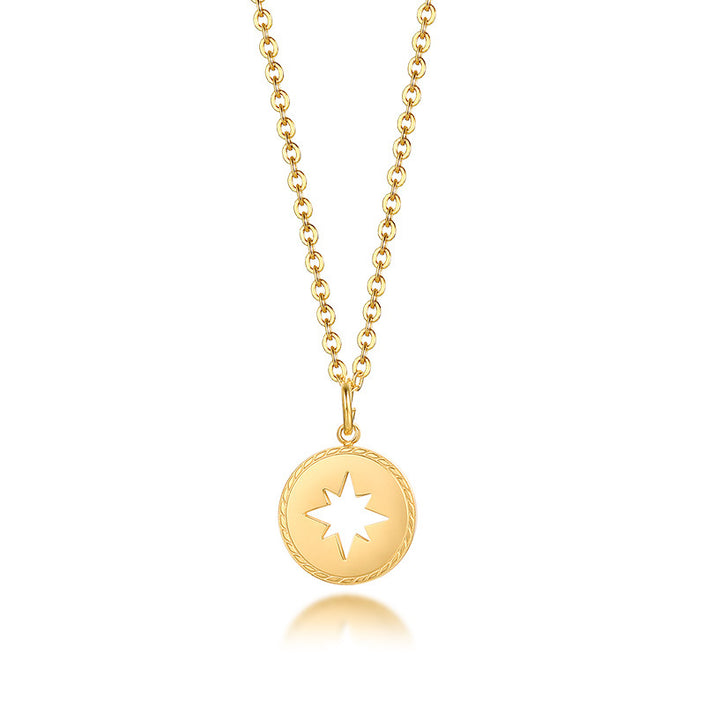 Eight Awn Star Hollow Pendant Clavicle Round Necklace