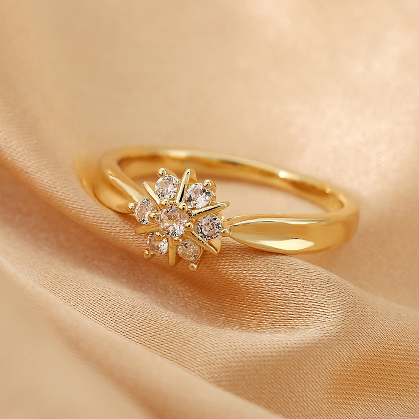 Flower Rhinestone-embedded Personalized Niche Design Shank Ring