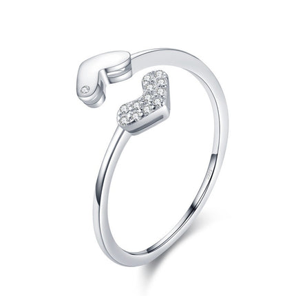 Versatile Peach Heart Love Pure Silver Ring, Women''s Adjustable Design Jewelry Ring