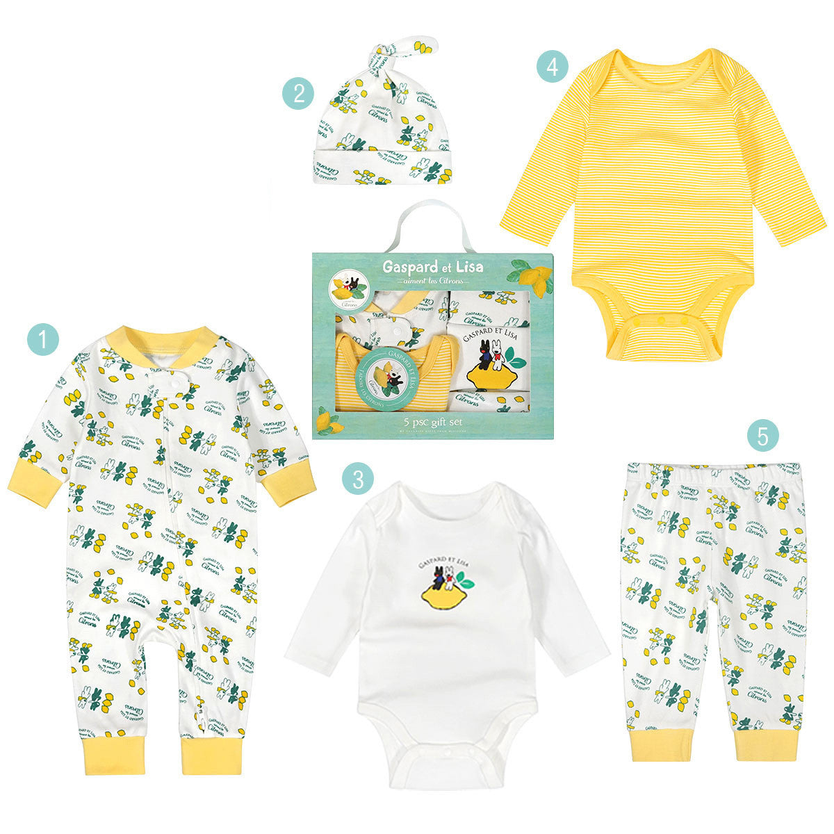 Newborn Five Piece Gift Long Sleeved Trousers Cartoon Soft And Comfortable Bodysuit