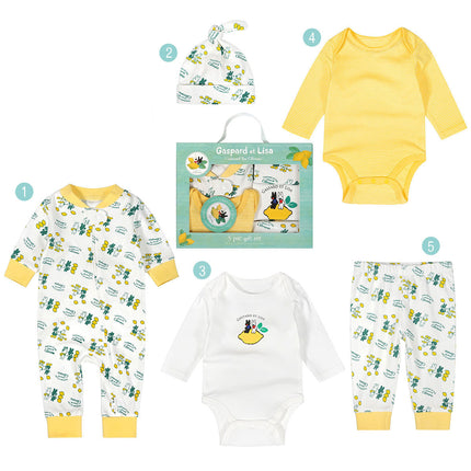 Newborn Five Piece Gift Long Sleeved Trousers Cartoon Soft And Comfortable Bodysuit