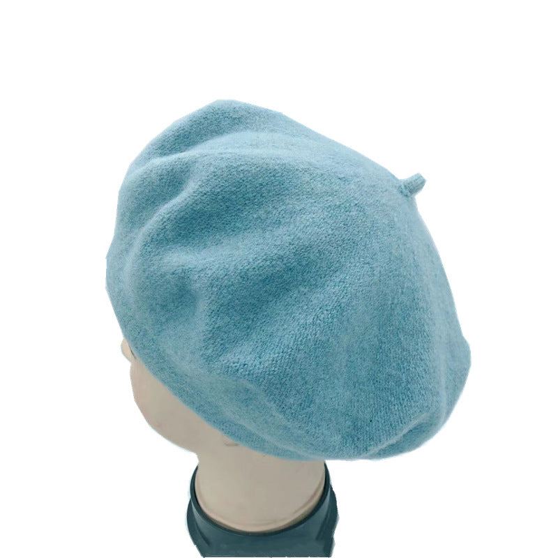 Beret women's autumn and winter warm solid color buds  hat tide