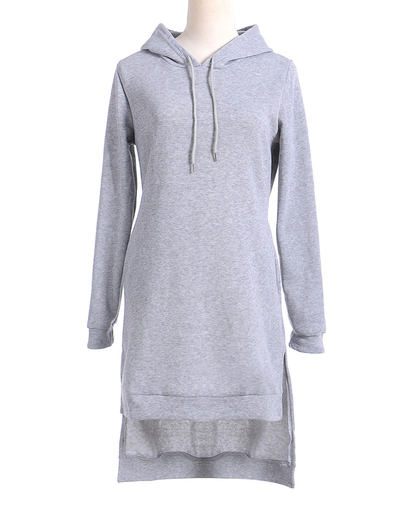 fashion irregular hooded long-sleeved dress sweater