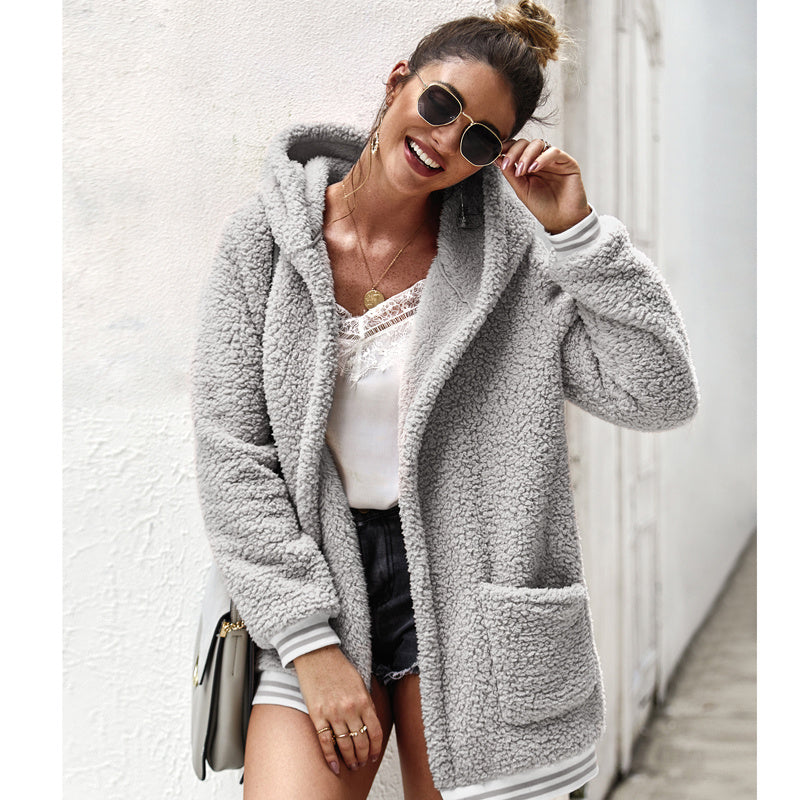 Hooded fur coat