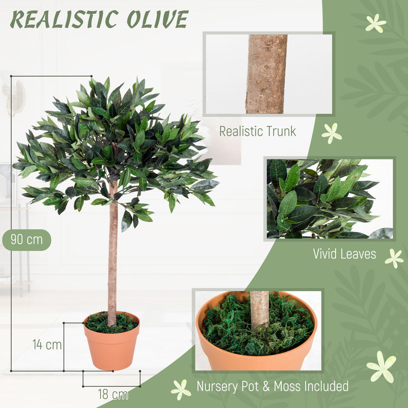 3ft Artificial Olive Tree Indoor Plant Greenery For Home Office Potted In An Orange Pot
