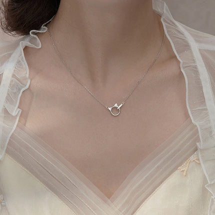 Cute Kitten Light Luxury Minority Design Diamond Ring Buckle Necklace INS