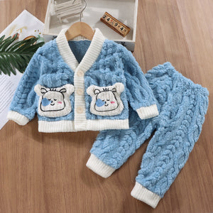 New Children's Homewear Boys And Girls Flannel Pajama Coat Thickened Warm Two-piece Set