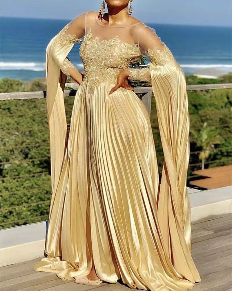 New Women's Pleated Off-the-shoulder Party Dress Long Skirt