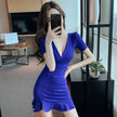Spring And Summer Low-cut Skirt V-neck Skinny Slimming Sheath Dress Women