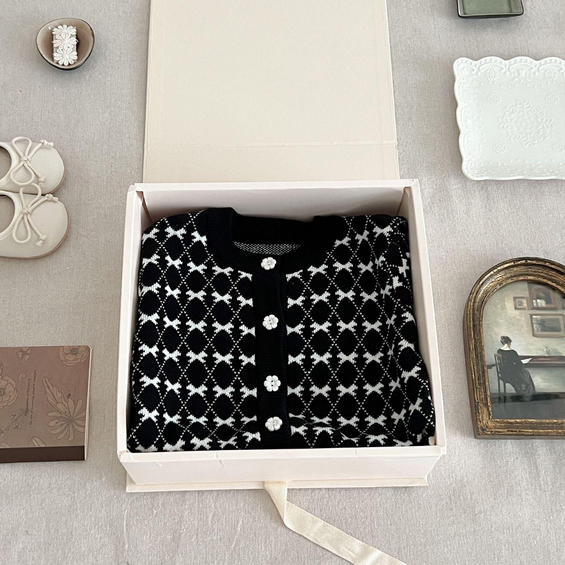 Classic Style Knitted Coat Cardigan Strap Rompers Jumpsuit