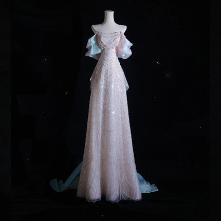 New Off-shoulder Sequined Fishtail Welcome Light Wedding Engagement Dress