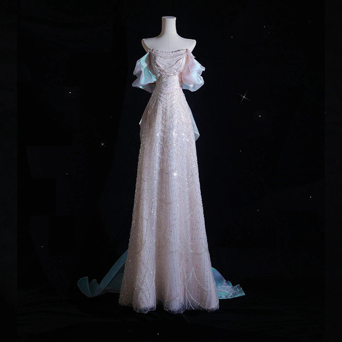 New Off-shoulder Sequined Fishtail Welcome Light Wedding Engagement Dress