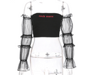 new sexy word shoulder tube top mesh long-sleeved umbilical shirt women