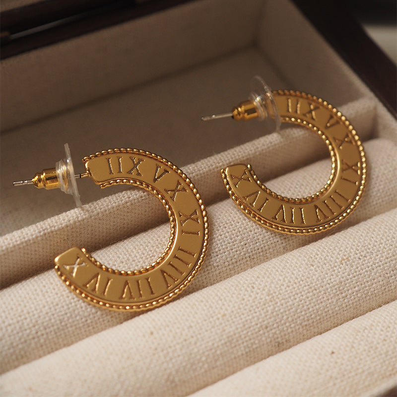 Roman Numeral Ring Shaped Earrings Design Sense
