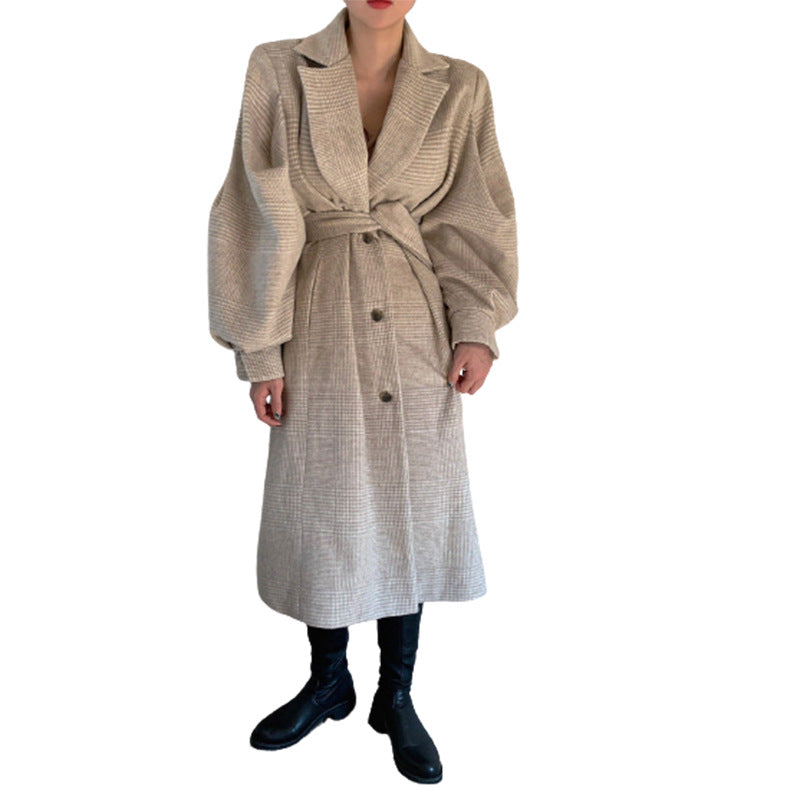 Check woolen coat