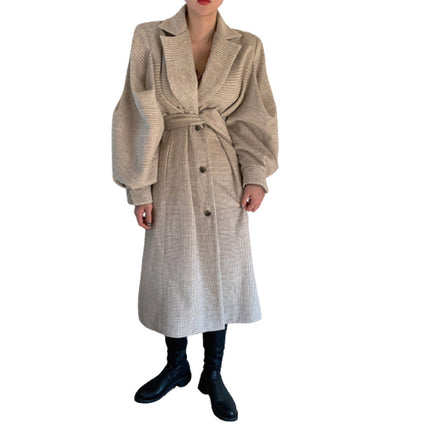 Check woolen coat