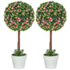 Set Of 2 Decorative Artificial Plants, Ball Topiary Tree With Rose Flower In Pot, Fake Plants For Home Indoor Outdoor Decor, 60cm, Pink