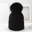Boys And Girls Woolen Fox Fur Ball Knit Hat