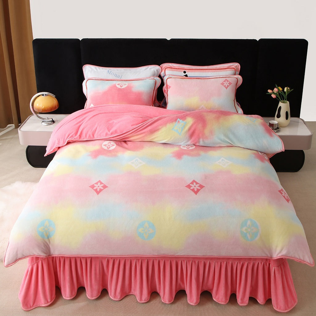 New Milk Fiber Printed Four-piece Bedding Set