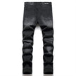 Men Biker Jeans Paisley Print Patch Casual Pants