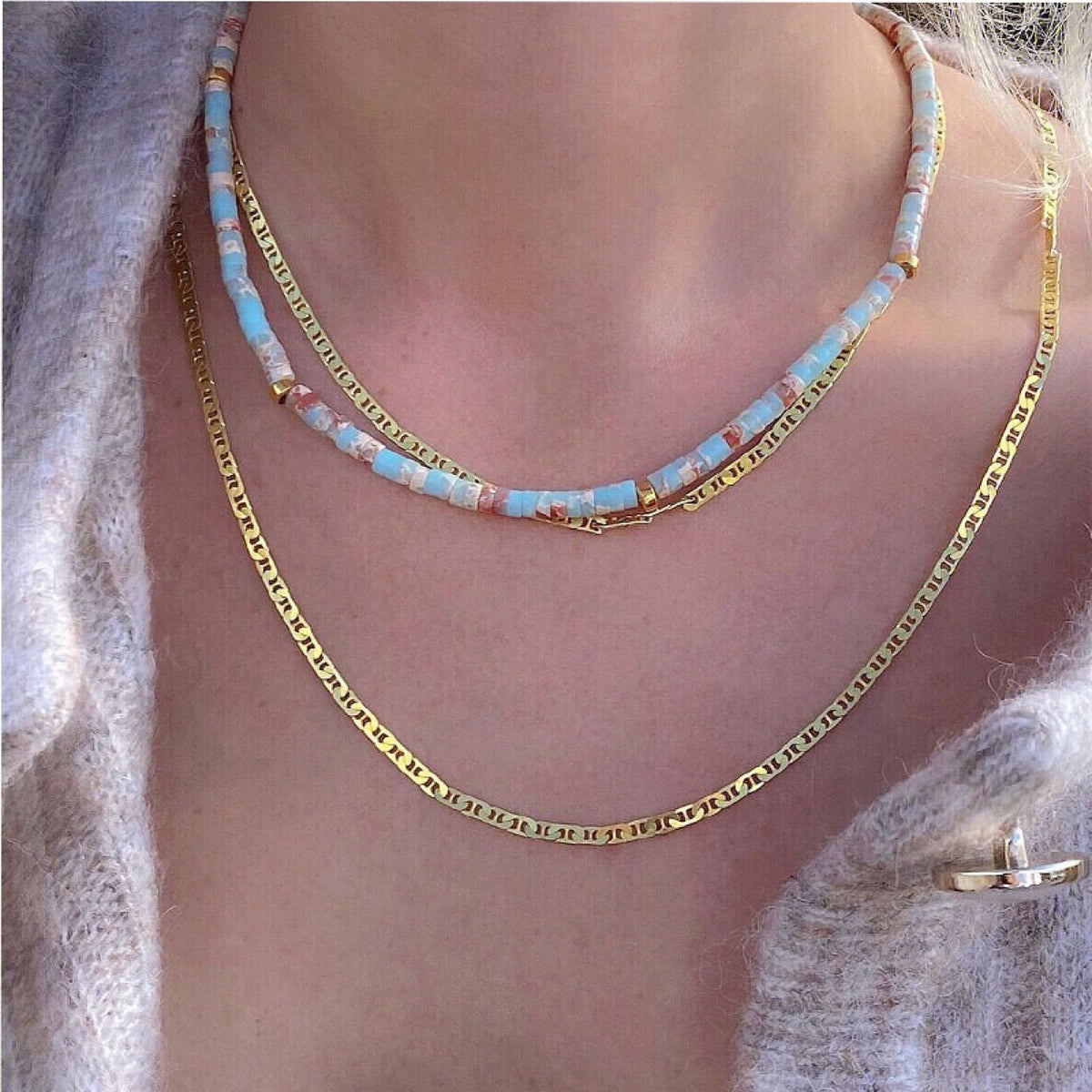 Star Moon Circle Card Stacked Necklace