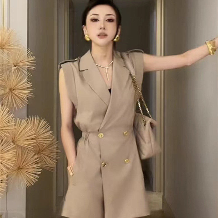 Sleeveless Cargo Suit Collar One-piece Culottes