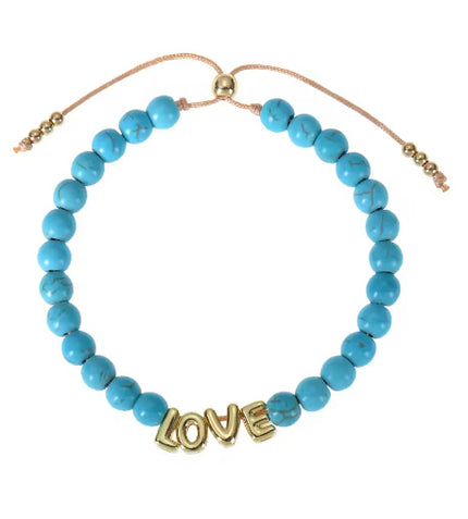 Bubble Letter Bracelet, Natural Stone Name Bracelet