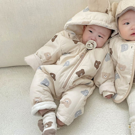 Quilted Mini Bear Cardigan Cotton Coat Jacket Baby Jumpsuit