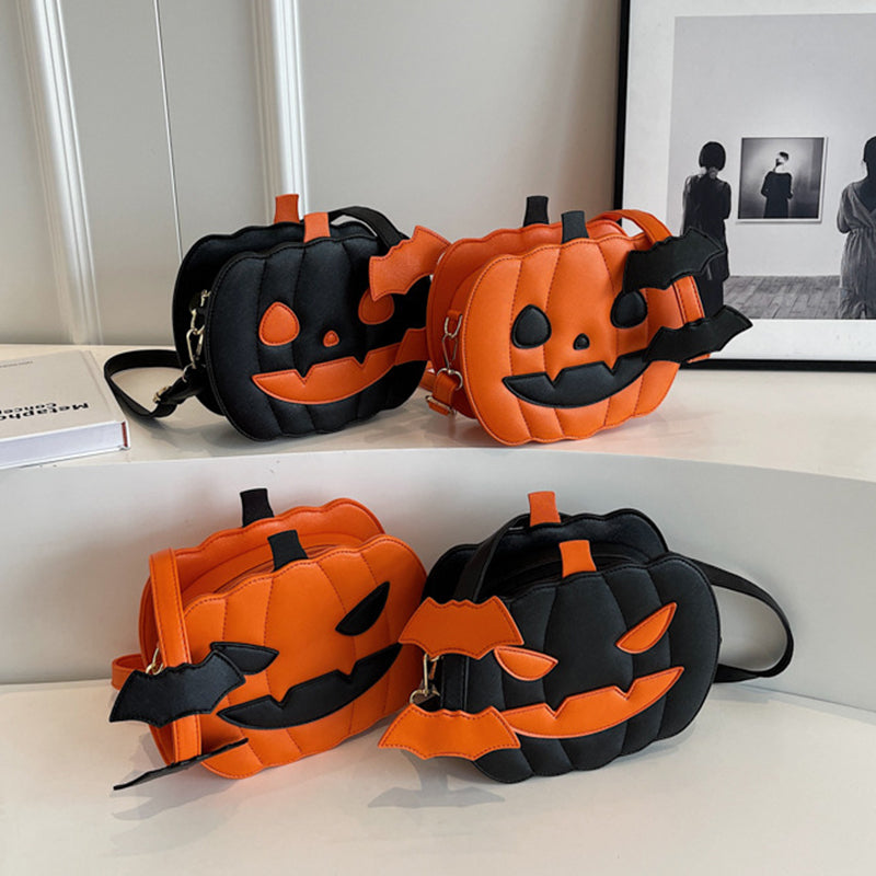 Funny Pumpkin Cartoon Shoulder Crossbody Bag With Bat Personalized Creative Female Bag