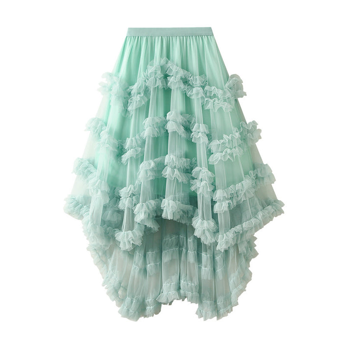 Elastic Waist Fairy Mesh Skirt Puffy Irregular Ruffled Tiered Dress