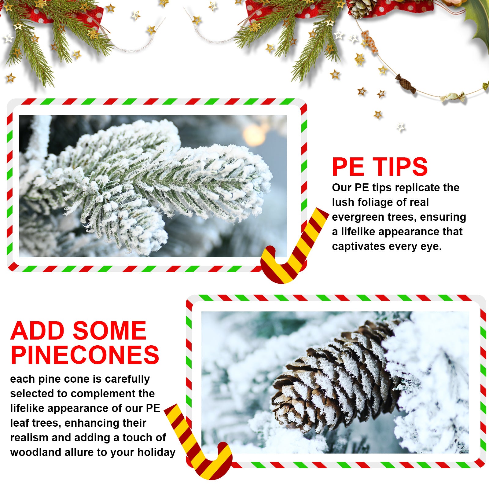 2FT 3FT 4.5FT 6.5FT Pre-lit Potted Flocked Christmas Tree, Snow Frosted Mini Tabletop Artificial Christmas Tree With LED Lights And PE & PVC Branch Tips For Front Door, Porch, Indoor And Outdoor