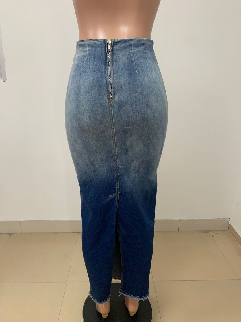 Women's Clothing Fashion Slit Tassel Denim Skirt