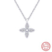 Lucky Four-Leaf Clover Sterling Silver Flower Zircon Pendant Necklace