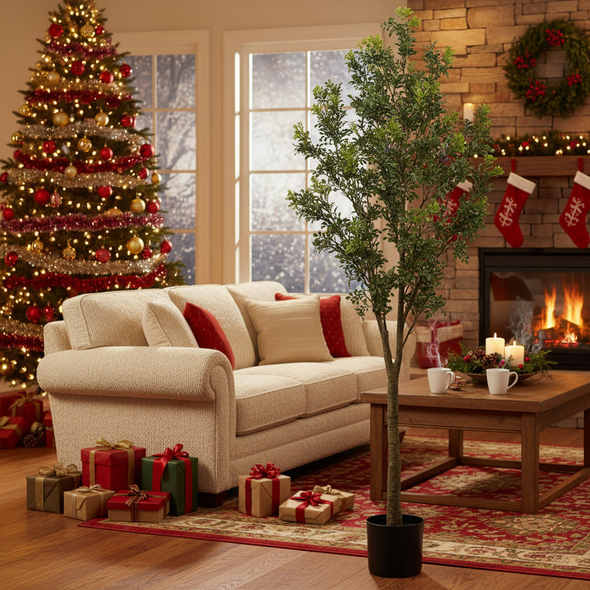 6FT Artificial Tree Indoor Decor Faux Potted Plant With Natural Look Leaves For Home Living Room Bedroom Office Easy Assembly