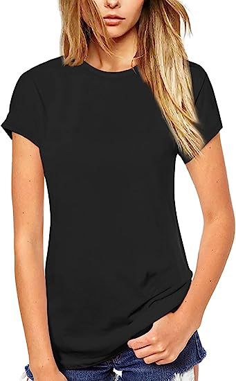 Women's Solid Color Stretch Slim Fit Pullover Round Neck T-shirt