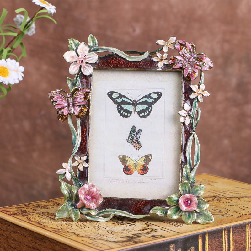 Creative Enamel Colored Metal Photo Frame With Flower And Bird Photo Frame