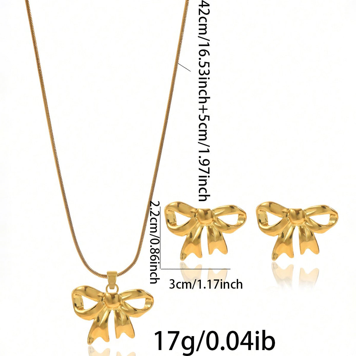 Lxalry 18K Gold Plated Bow Mirror Jewelry Set  Hypoallergenic Skin Safe Necklace   Earrings For Weddings Gifting, Never Fade Adjustable Luxury With Precision-Cast Ribbon