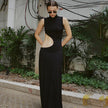 Solid Color Round Neck Sleeveless Hollow-out Hot Girl Dress