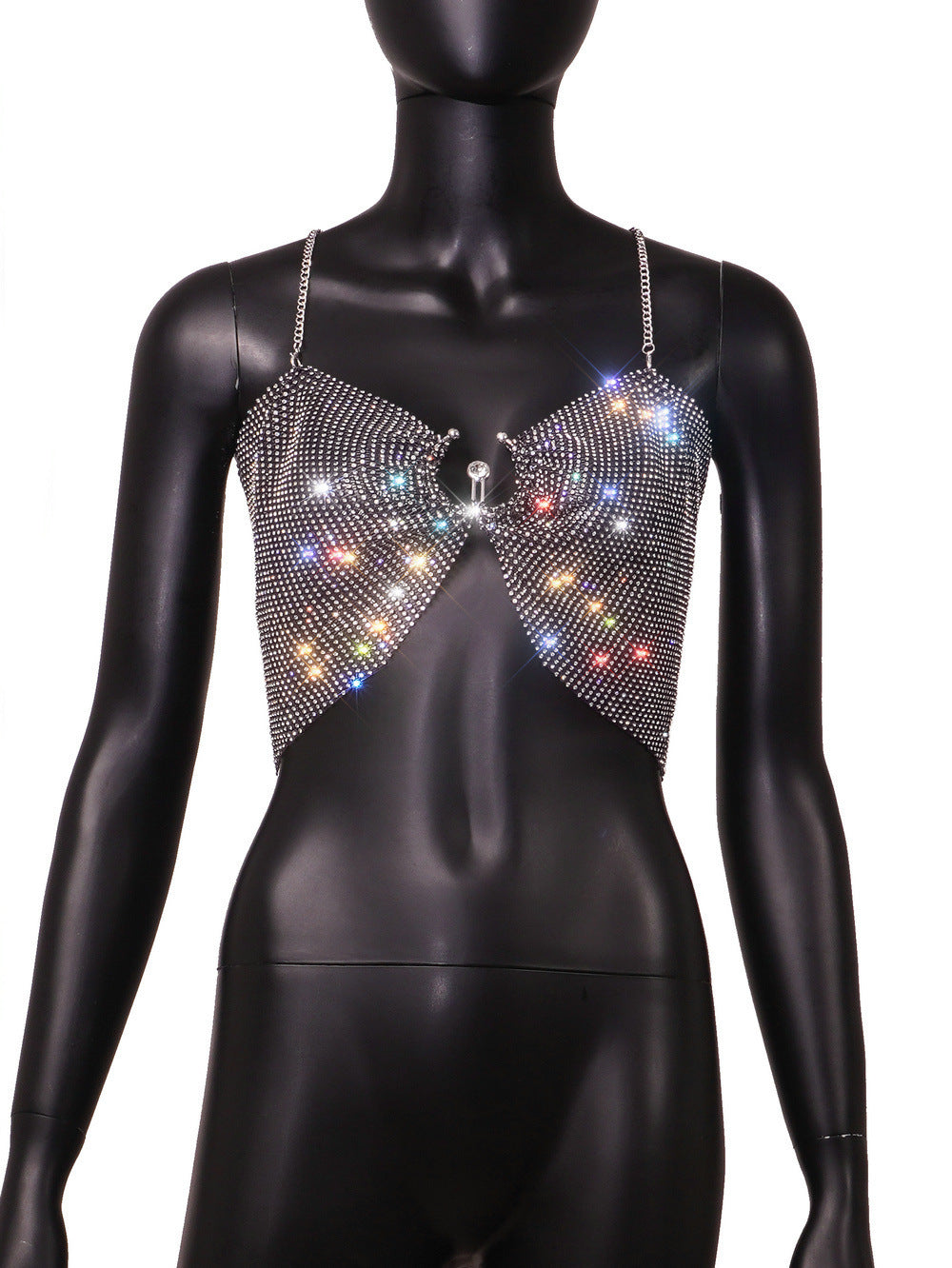 Popular Rhinestone Grid Super Shiny Top Vest