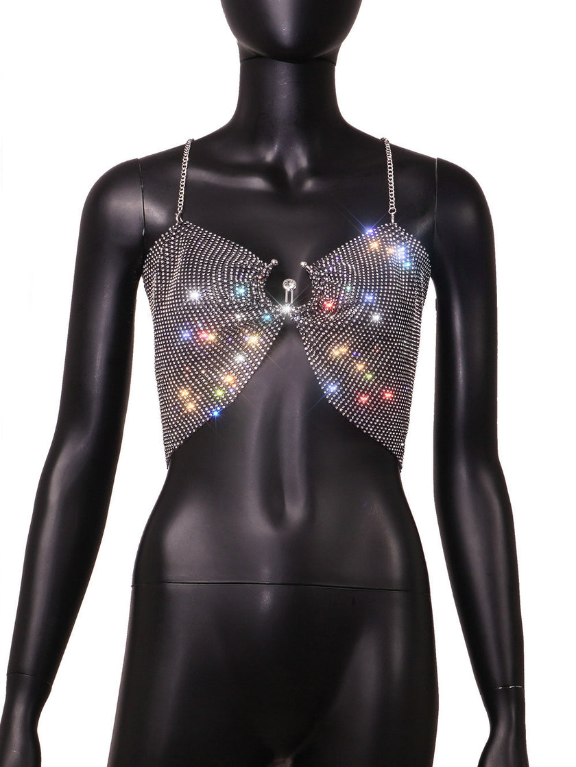 Popular Rhinestone Grid Super Shiny Top Vest