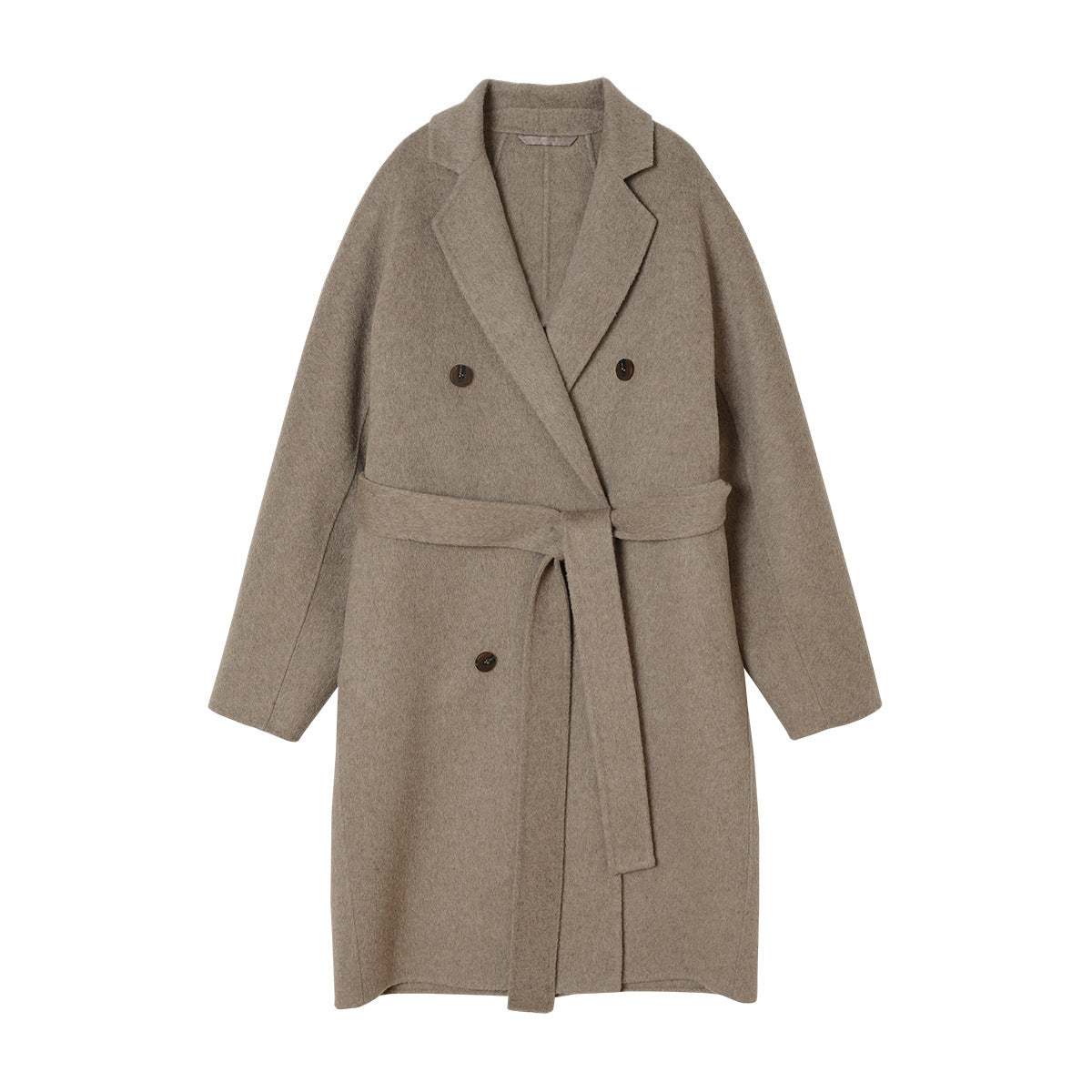 Loose Design Wool Blended Brush Pattern Lace-up Double Sided Cotton Coat