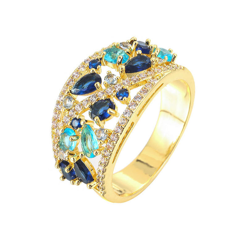 Fashion Exquisite Inlaid Zirconium Wide Face Ring