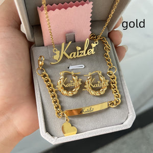 Children's Set Personalized Letter Necklace Name Bracelet Mini Earrings
