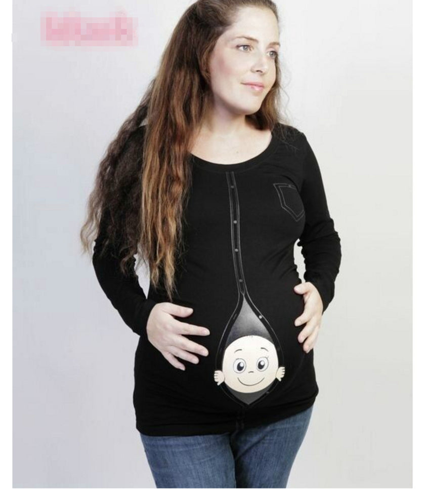 Fashion spring summer European large size pregnant women long-sleeved T-shirt