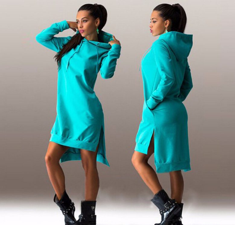 fashion irregular hooded long-sleeved dress sweater